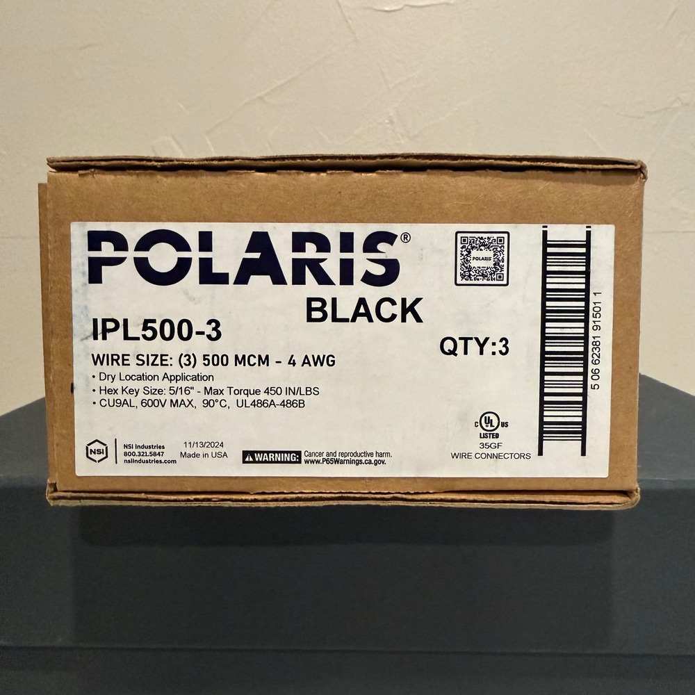 Polaris IPL500-3 Wire Connector 500 MCM-4 AWG Black New 3 Pack Multi-Tap